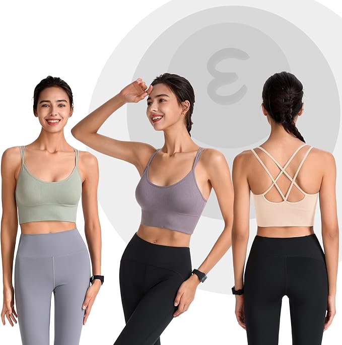 Evercute Cross Back Sport Bras Padded Strappy Criss Cross Cropped Bras for Yoga Workout Fitness Low Impact