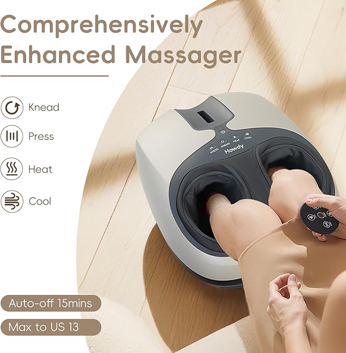 Howdy Cooling and Heating Foot Massager for Feet, Size 13 - Shiatsu Massage with Remote Control, Relief Plantar Fasciitis & Swollen Feet, 2025 Christmas Gift for Her/Him (30% Larger Heat Area)