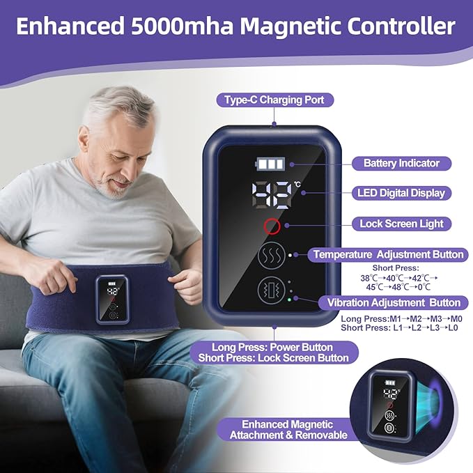 Back Massager Belt Cordless, FSA-HSA Eligible Upgraded Red Light Heating Pad for Low Back, 3 Vibration Electric Massager, 5 Heat, Christmas Gifts for Men, Women, Dad Mon