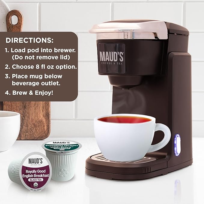Maud's Organic Passion Green Tea & Organic English Breakfast Black Tea Bundle, 48 ct, Recyclable Single Serve Pods – 100% Gourmet Blended Tea Leaves, Compatible with Keurig K Cups Maker