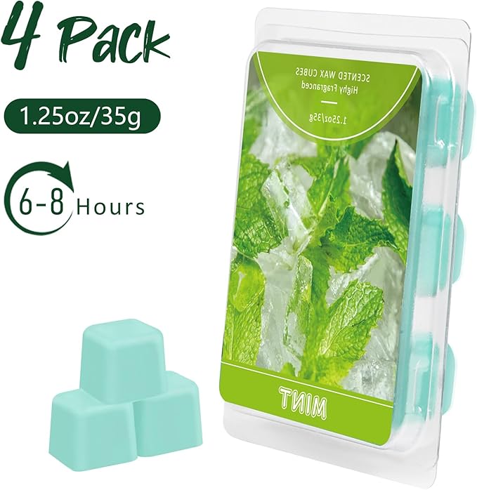 STRN Wax Melts Soy Wax Cubes 4 Pack Mint Scented, Long-Lasting Fragrance Scented Wax Cubes for Warmers Natural Soy Wax Cubes Candle Wax Melts (4 x 1.25oz)
