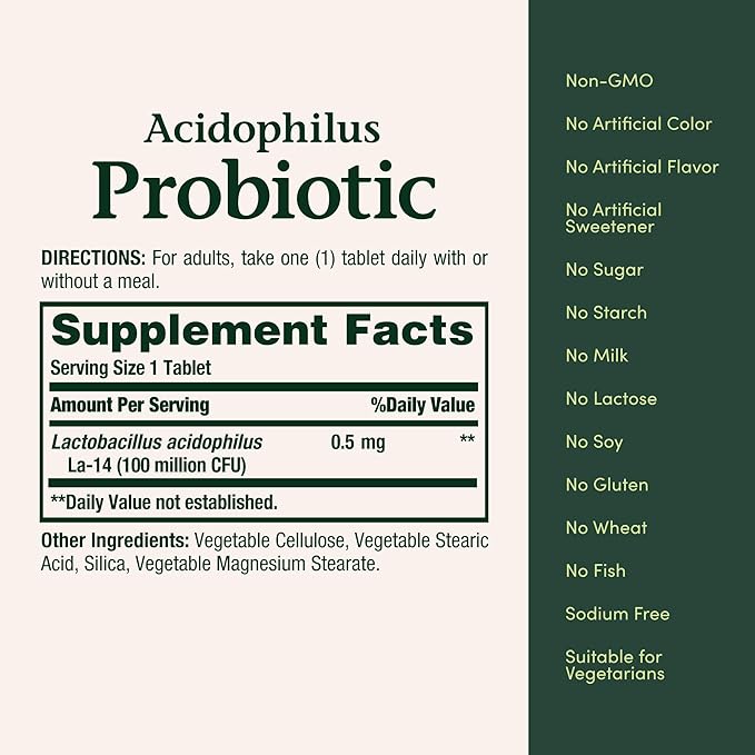 Nature's Bounty Acidophilus Probiotic, Daily Probiotic Supplement, Digestive Health, 200 Tablets, Twin Pack