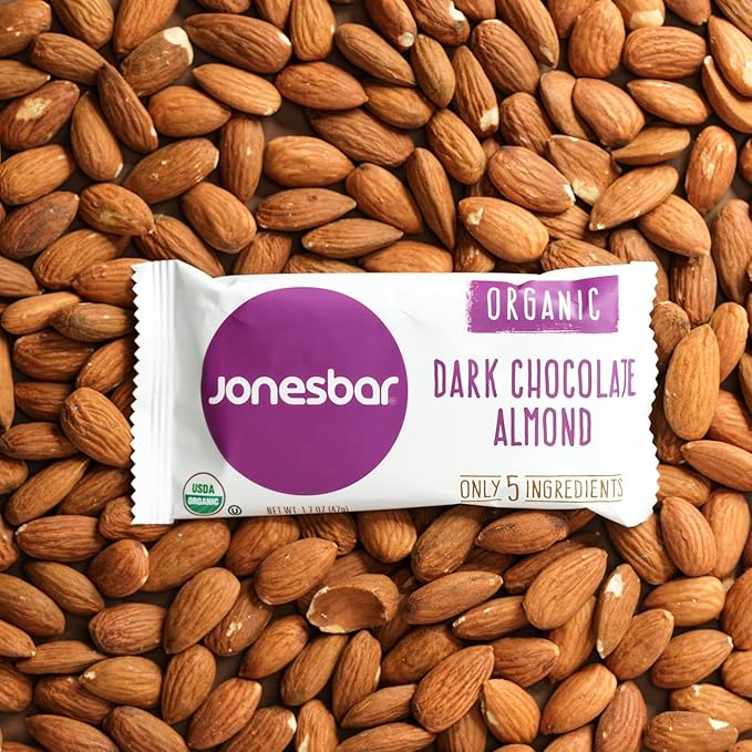 JONESBAR (Dark Chocolate Almond, (12 Count (Pack of 1)), USDA Organic Fruit & Nut Bar, Non-GMO, Kosher, Vegan, Gluten Free, Simple Snack Bar