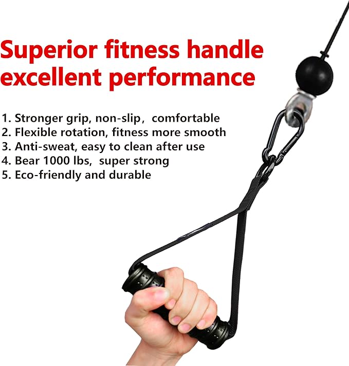 Heavy Duty Gym Exercise Handles Attachment for Cable Machine,Resistance Band,Pulley System Home Fitness Workout Equipment, with Elastic Rubber Grip and 2 Large Carabiners