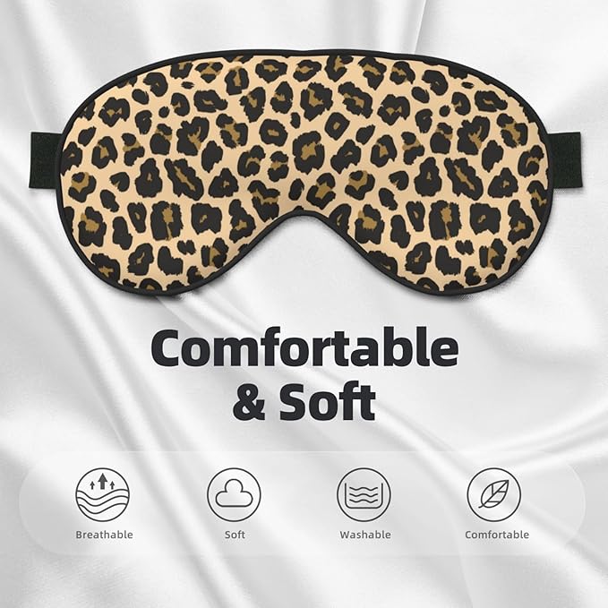 Sleep Eye Mask Brown Leopard Sleep Mask for Women Men Comfortable Eye Mask with Adjustable Strap Soft Eye Cover Blindfold for Travel Yoga Nap Shift Work
