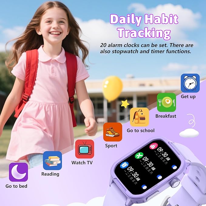 Kids Smart Watch for Boy Girl, Kids Watches with 19 Sport Modes, Heart Rate, Sleep Monitor, Pedometer, Alarm Clock, IP68 Waterproof Fitness Tracker, Gift for 6-16 Year Old Boys Girls Toys (Purple)