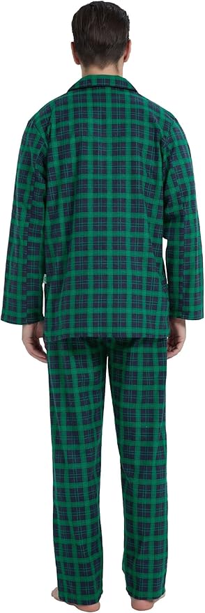 GLOBAL Men's Pajamas Sets 100% Cotton Flannel Sleepwear Long-Sleeve top & Bottom