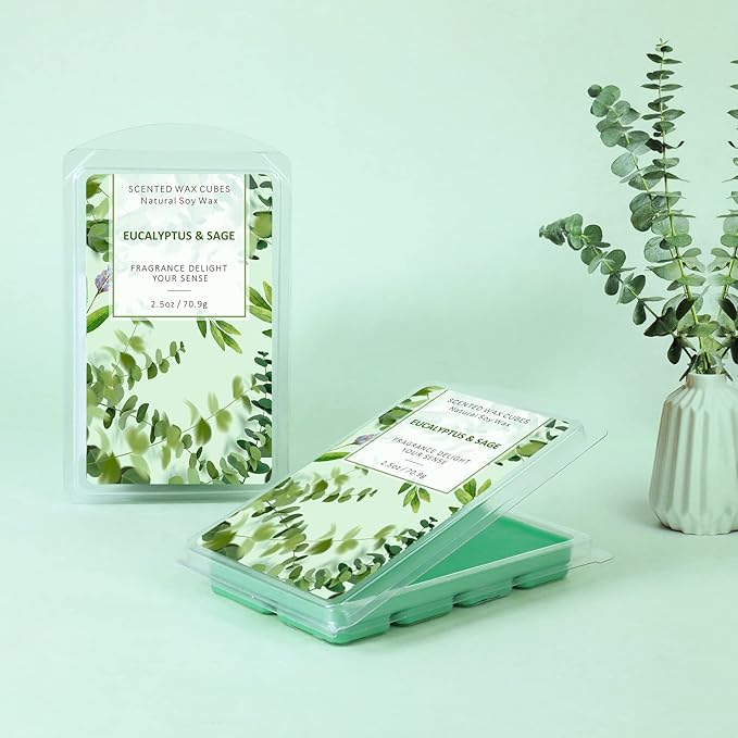 SCENTORINI Wax Melts, Wax Cubes, Eucalyptus & Sage Wax Melts, Soy Scented Wax Melts for Wax Warmers Christmas Decor, Wax for Home Scented, 2 x 2.5 oz