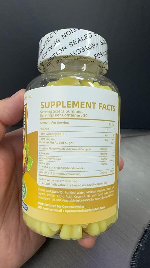 Creatine Monohydrate Gummies Complex for Men & Women -Advanced Formula W/L-Taurine + Vitamin B12, Sugar Free Chewable Supplement,180 Pineapple Gummies 2pack