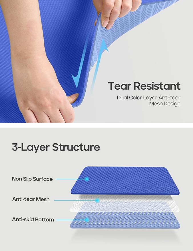 Heathyoga Eco Friendly Non Slip Yoga Mat, Body Alignment System, SGS Certified TPE Material - Textured Non Slip Surface and Optimal Cushioning,72"x 26" Thickness 1/4"