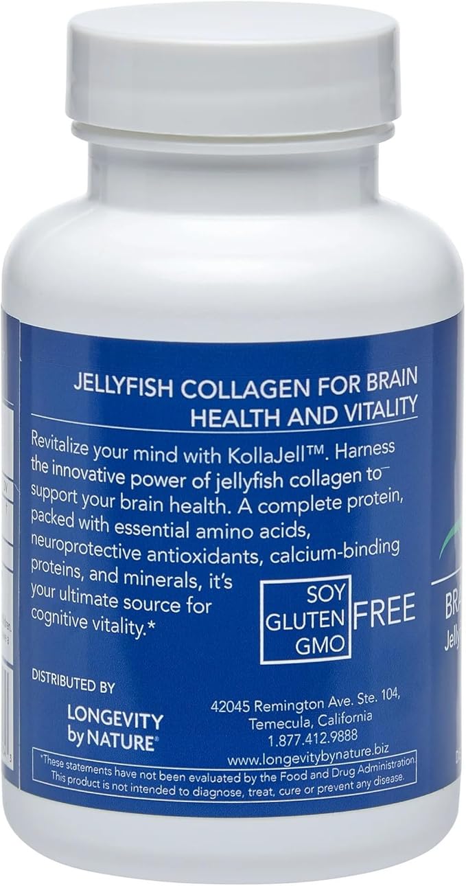 Longevity by Nature, KollaJell Collagen Peptides Brain Supplement, Memory Pills and Focus Supplement for Brain Health and Cognitive Support, 60 Capsules