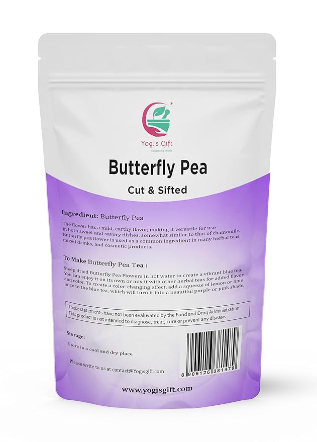 Butterfly Pea Flower Tea 1 LB (1000+ Cups) | Cut and Sifted | Makes Beautiful Blue Or Purple Food Coloring | Blue tea Butterfly Pea Flower | Non-Gmo, Ethically Sourced | By Yogi's Giftยฎ