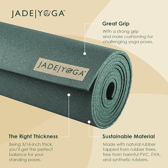 JadeYoga Harmony Yoga Mat - Durable & Thick Gym Fitness Mat, Non-Slip Natural Rubber Yoga Mat - Home Exercise & Stretching Mat, Workout Mat - Yoga, Pilates & Meditation for Women & Men