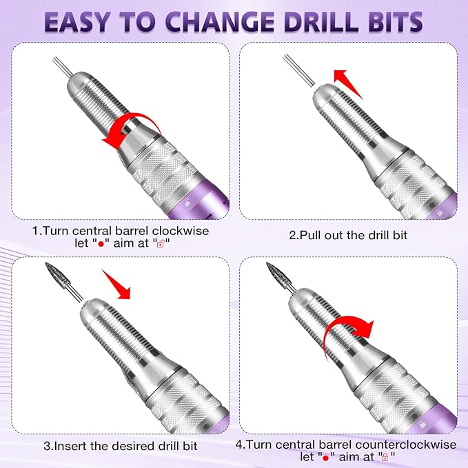 Professional Nail Drill Machine, HoMove 35000RPM Portable Nail Drills, Rechargeable Efile Nails Drill, Low Heat Electric Nail File for Acrylic Gel Nails(Violet)
