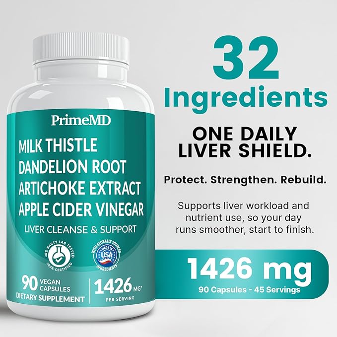 32-in-1 Liver Support Supplement with Milk Thistle, Silymarin, Artichoke Extract & Beetroot Powder – Comprehensive Wellness Formula – 1426mg (90ct)