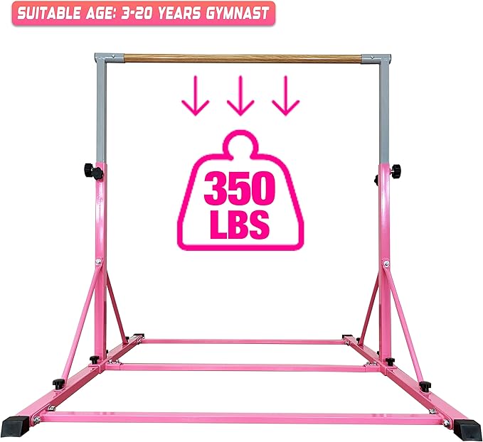 Gymnastic Bar for Kid and Teenage Ages 3-25, 5 FT / 6 FT Base Length, 5 FT / 6 FT Height, Gymnastic Kip Bar Horizontal Bar for Gymnast, Gymnastic Training Equipment for Home and Club Use