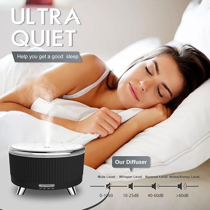 Diffusers for Essential Oils Large Room, 500ml Aromatherapy Diffuser Cool Mist Humidifier with Remote Control,7 Colors Lights & 3 Mist Mode Waterless Auto Off for Women Office Home Black Sliver
