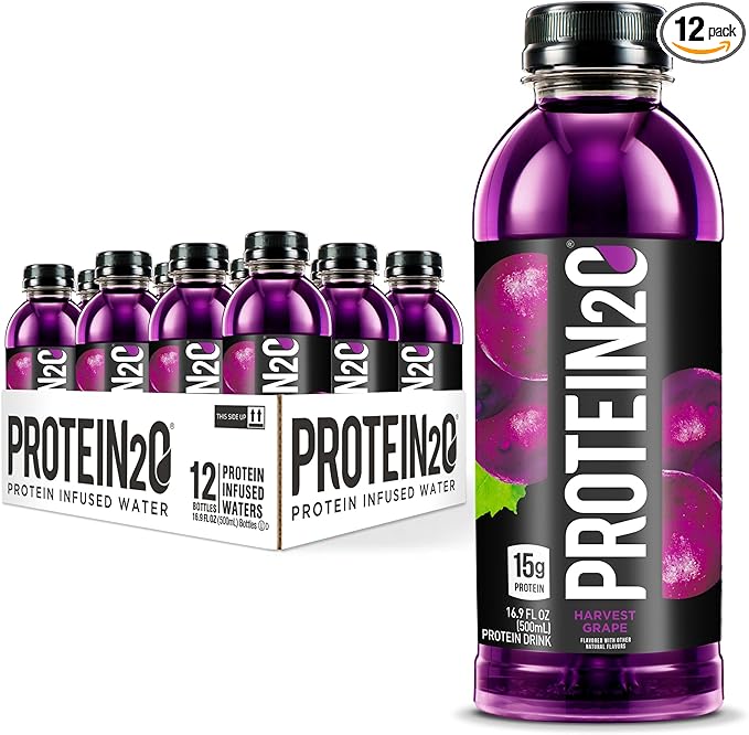 Protein2o 15g Whey Protein Isolate Infused Water, Ready To Drink, Sugar Free, Gluten Free, Lactose Free, Harvest Grape, 16.9 oz Bottle (Pack of 12)