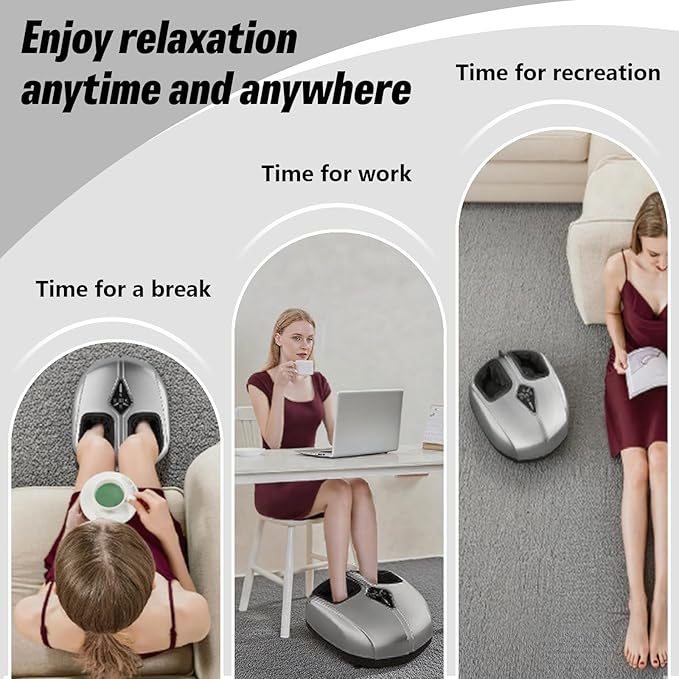 Shiatsu Foot Massager with Heat,Vibration,Air Compression and Deep Kneading,4 Modes + 2 Heat Levels + 5 Intensities,Quiet Design and Washable Sleeves,Present for Women and Men