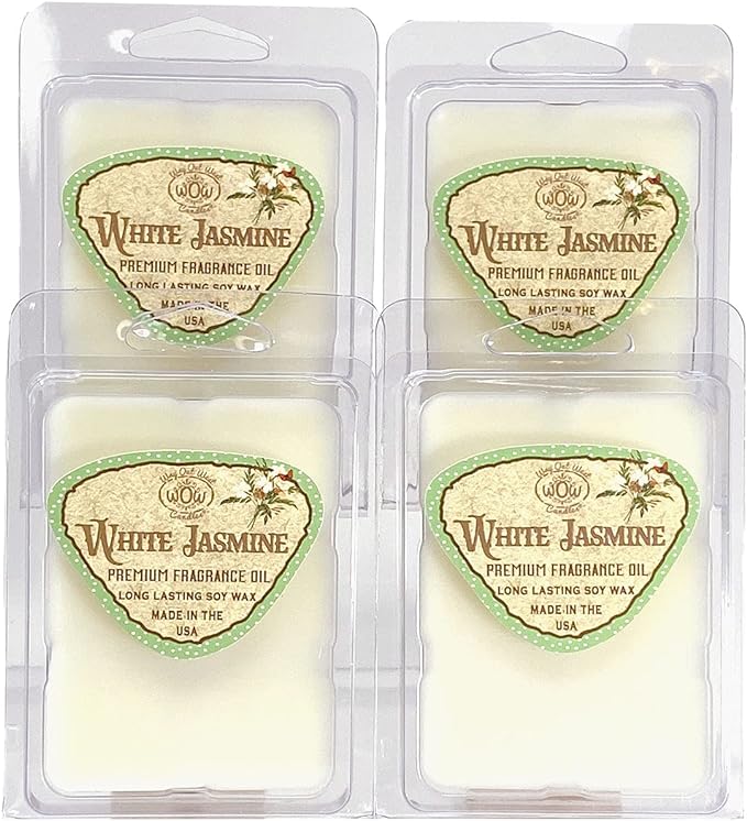 Scented Wax Melts for Wax Warmers - Highly Fragrant Air Freshener - 4 Pack Set of 6 Melt Cubes - Made in USA by Way Out West Candles (4, White Jasmine)