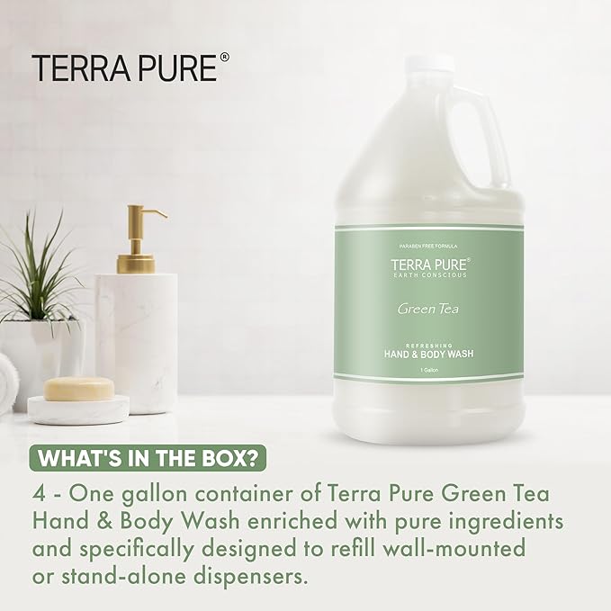 Terra Pure Hotel Hand & Body Wash Soap | Four Gallons | Designed to Refill Soap Dispensers (Set of 4)
