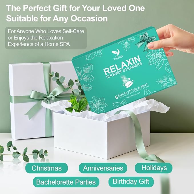 Shower Steamers Aromatherapy 6 Pack - Breathe Easy & Relaxation with Eucalyptus Menthol Essential Oils, Long Lasting Organic Shower Bombs, Christmas Stocking Stuffers for Women Men, Self Care Gifts