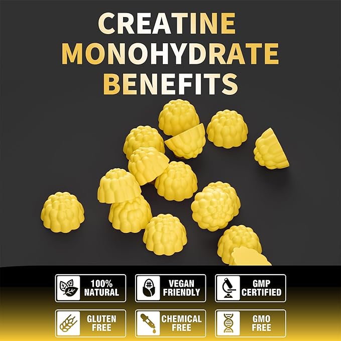 Nutravita Creatine Monohydrate Gummies for Men & Women-5g of Creatine Monohydrate per Serving - Sugar Free,Vegan, Mango Flavor, 120 Count