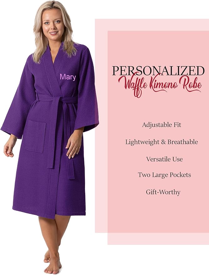 Waffle Knit Lightweight Kimono Spa & Bath Robes for Women - Quick Dry - Soft