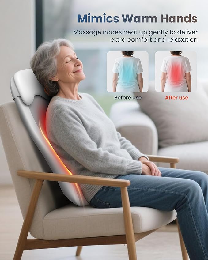 COMFIER Cordless Back Massage Chair Pad with Multi Functions, 2D/3D/Mix Shiatsu Neck and Back Massager with Heat, Chair Massager for Home Office Indoor/Outdoor Use
