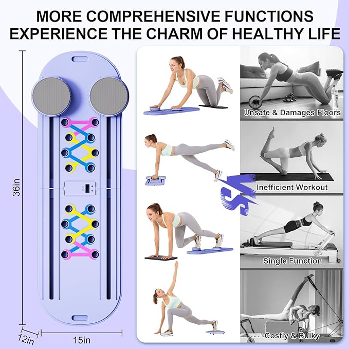 Pilates Reformer Set - Foldable Sliding Reformer, Pilates Board for Home Workout, Portable Abdominal Core Trainer Pilates Reformer Board - Full Body Workout Equipment for Home