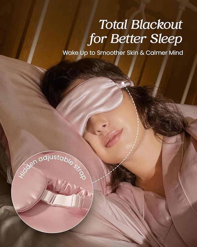 100% Mulberry Silk Sleep Mask, 22 Momme Silk Eyeshade with Adjustable Elastic Band, Blackout Blindfold for Sleeping, Travel & Night