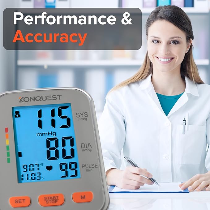 Konquest KBP-2704A Blood Pressure Monitor – Automatic Upper Arm BP Machine with Large Cuff (8.5–16.5 in), Backlit Display, Digital, Irregular Heartbeat Detector – Tensiometro for Home Use