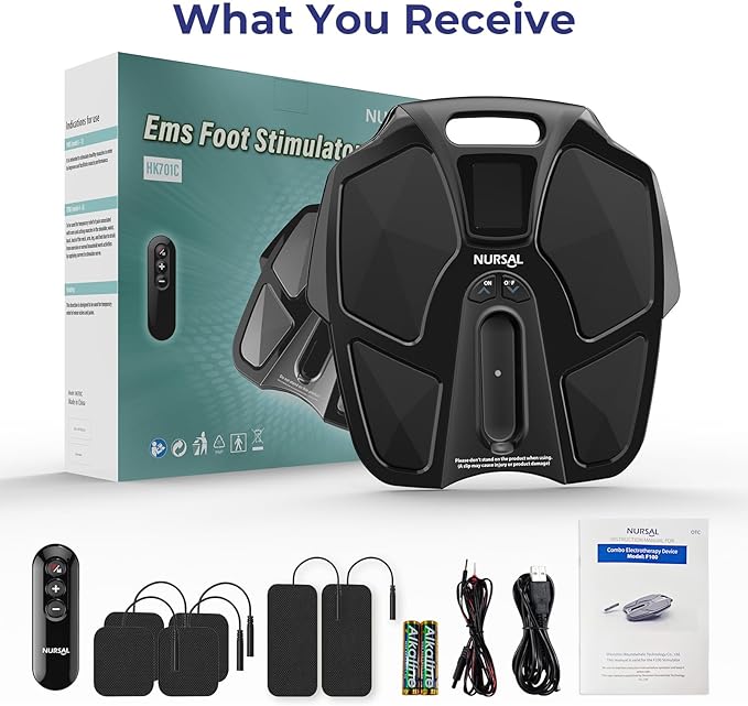 NURSAL TENS EMS Foot Massager for Neuropathy, Foot Nerve Muscle Stimulator Pro, Circulation and Body Pain Relief with TENS Unit Muscle Stimulator Pads, Electric Feet Legs Blood Circulation Machine