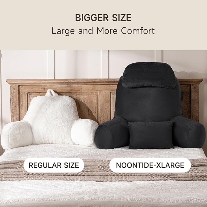 NOONTIDE Reading Pillow for Sitting up in Bed and Couch,32" X-Large Back Pillow for Adult & Teens with Soft Adjustable Neck Roll Backrest Pillow,Washable Cover,Watching TV/Gaming/Relaxing(Black)