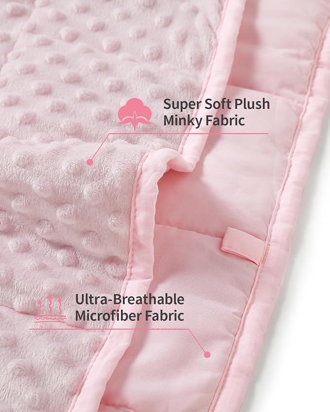 Mr. Sandman Weighted Blanket 3LBS 36 x 48 Inches, Minky Dots Heavy Blanket with Glass Beads, Soft and Cooling for School and Home, Pink