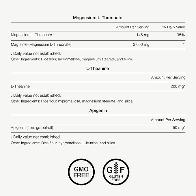 Momentous Sleep Pack - Magnesium Glycinate, Magnesium L-Threonate, and Apigenin - NSF Certified for Sport - 30 Servings