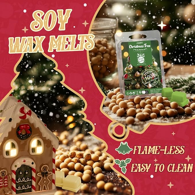 SALUBRITO Christmas Scented Wax Melts, Strong Scented Soy Wax Cubes/Tarts Variety Set - Apple Cinnamon, Gingerbread, Christmas Tree, Pudding, Sugared Cranberry, Candy Cane, Mistletoe, Chocolate Cake