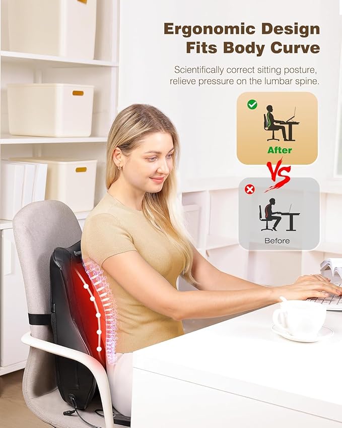 KINGJOY Back Massager for Pain Relief Deep Tissue, Full Back Rolling Massager with Heat 3D Shiatsu Kneading Electric Massage Pillow for Back, Neck, Shoulder, Spot Massage, Gifts for Mom Dad Women Men
