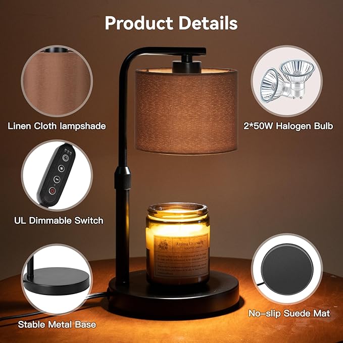 Candle Warmer Lamp with Timer, Dimmable Candle Wax Warmer with 2 Light Bulbs, Height Adjustable Electric Candle Light Scented Candles, Home Room Decor, Gifts for Women Mom