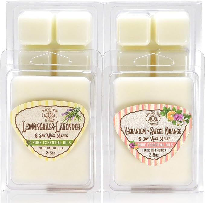 Scented Wax Melts - Highly Fragrant Air Freshener - 4 Pack Assorted Set of 6 Melt Cubes (4, Lemongrass-Lavender & Geranium Sweet Orange)