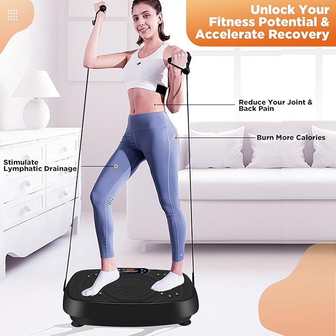 Vibration Plate Exercise Machine, Full Body Exercise Equipment, 199 Adjustable Speeds Power Vibration Board Used for Home Fitness, Shaping, Training, Recovery, and Weight Loss