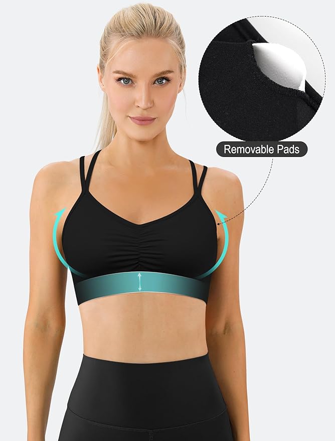 Women's Cross Back Sports Bra Padded Strappy Medium Support Yoga Bra for Workout Fitness 3 Pack