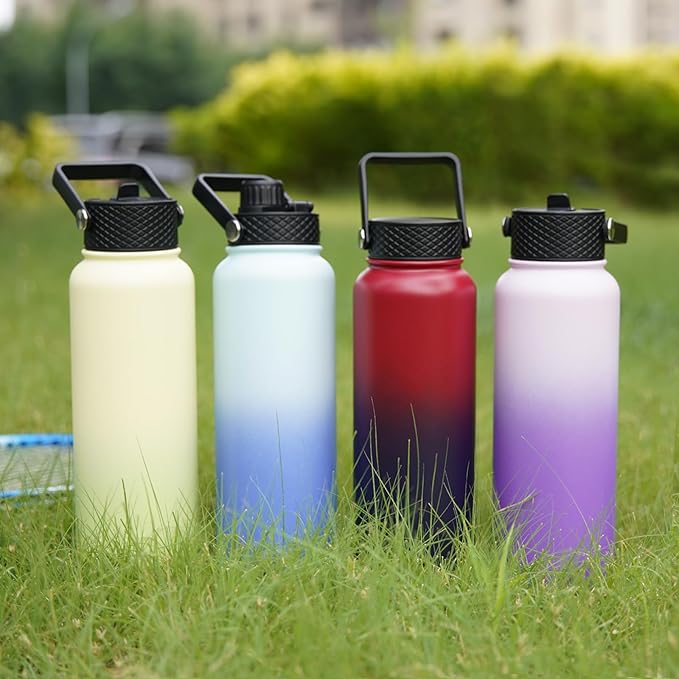 BJPKPK Insulated Water Bottles with Straw Lid, 40oz Cold & Hot Thermo, Stainless Steel Metal Water Bottle with 3 Lids, Reusable Thermo, Cups, Mugs, Tumblers,Charming Red