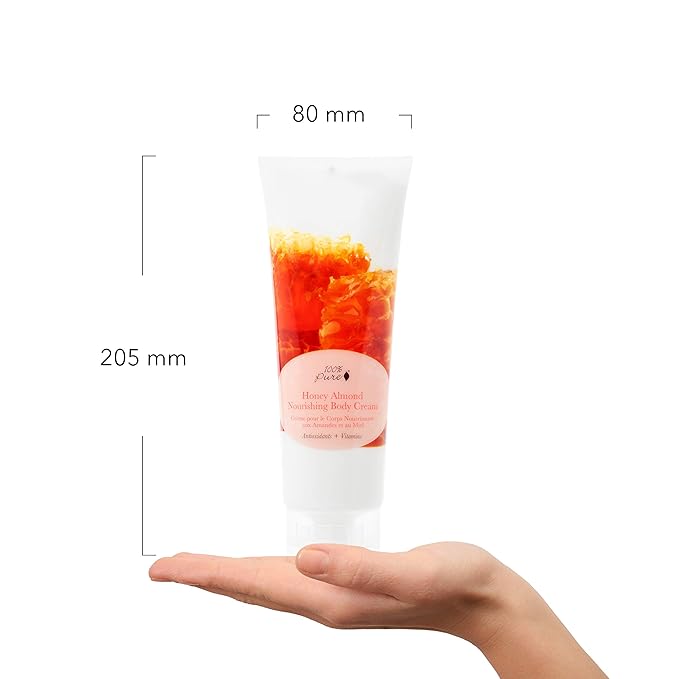 100% PURE Nourishing Body Cream, Honey Almond, Body Lotion for Dry Skin, Anti-Aging, Moisturizing Cocoa Butter, Natural Body Lotion - 8 Fl Oz