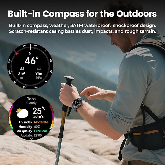 WalkerFit Military Rugged Smart Watch for Men 1.43" AMOLED Smartwatch,Alway-on,3ATM Waterproof for Swim,Accurate HR Sleep Monitor,Bluetooth Call Fitness Watch for iPhone Andriod Compatible,Camouflage