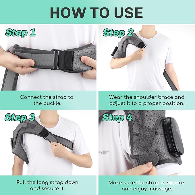Cordless Shoulder Heating Pad with Massage, Heated Shoulder Brace – 3 Heat & Massage Settings, Shoulder Heating Pad for Pain Relief, Adjustable Shoulder Warmer for Men and Women