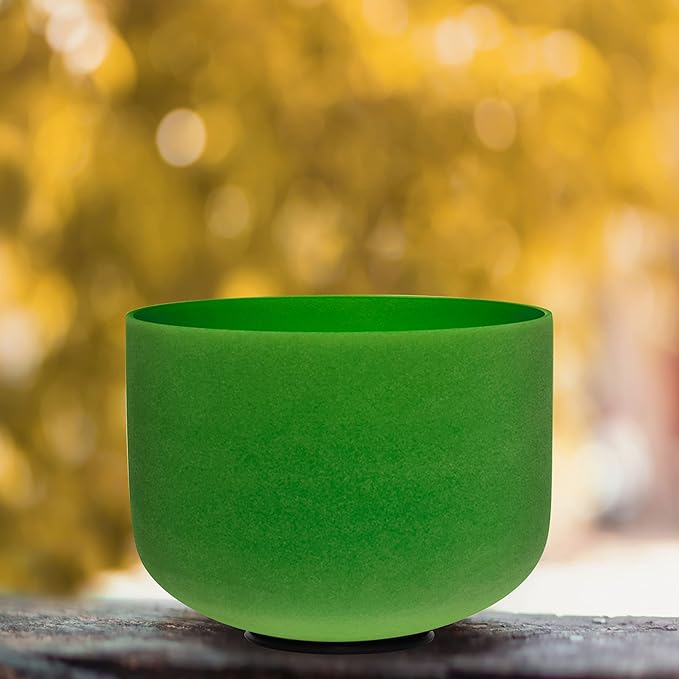 TOPFUND Green F Note Crystal Singing Bowl Heart Chakra 8 inch with Heavy Duty Carrying Case and Suede Mallet