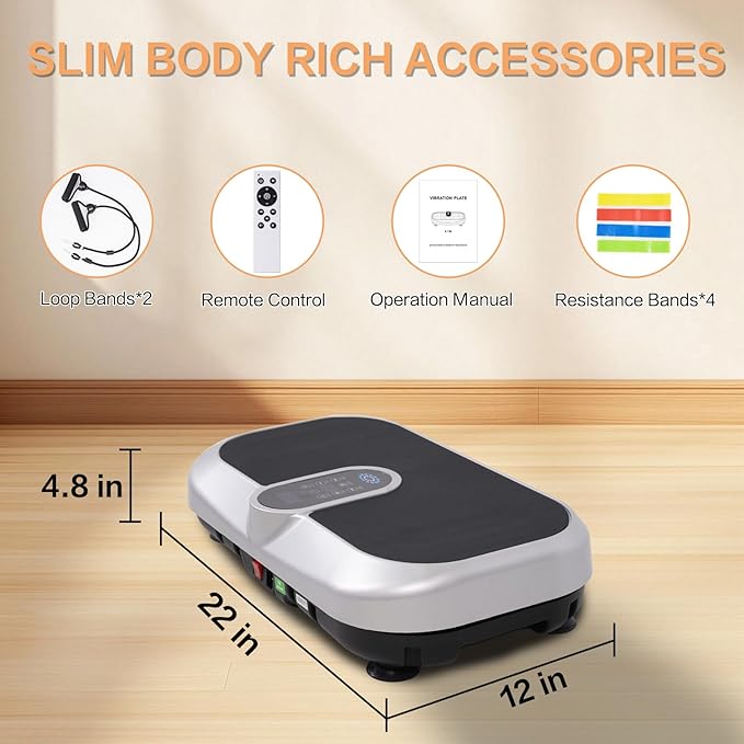 Vibration Plate Exercise Machine, Whole Body Workout Vibration Plates for Lymphatic Drainage with Bluetooth ,120 Adjustable Speeds Vibrate Stand Shake Board Machine for Weights Loss(Silver)