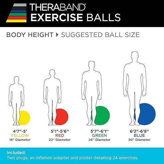 THERABAND Exercise Ball, Stability Ball with 65 cm Diameter for Athletes 5'7" to 6'1" Tall, Standard Fitness Ball for Posture, Balance, Yoga, Pilates, Core, & Rehab, Green