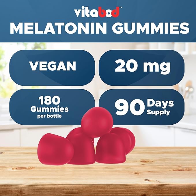 Melatonin 20mg Gummies - 180 Count - Drug Free - Natural Strawberry Flavor - Vegetarian, Non-GMO, Gluten Free (3 Bottles)